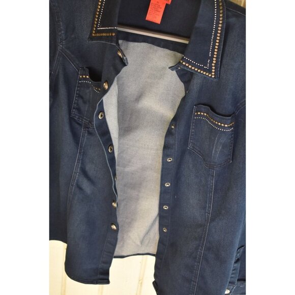 Women's  V Christina Embellished Snap Front Denim Jacket Lightweight XL - Picture 6 of 10